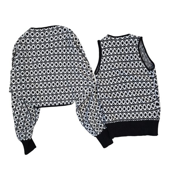 Maeve Anthropologie X-Small Black & White Geometric Knit Cardigan Sweater Vest S - Picture 4 of 9